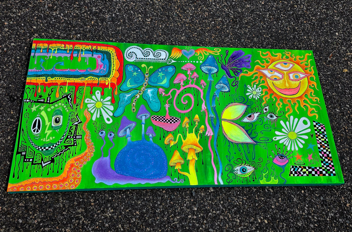 bright colorful psychedelic canvas painting