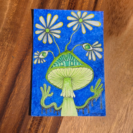 🍄 “Sporecaster” – 5x7" Original Watercolor Painting 🌼