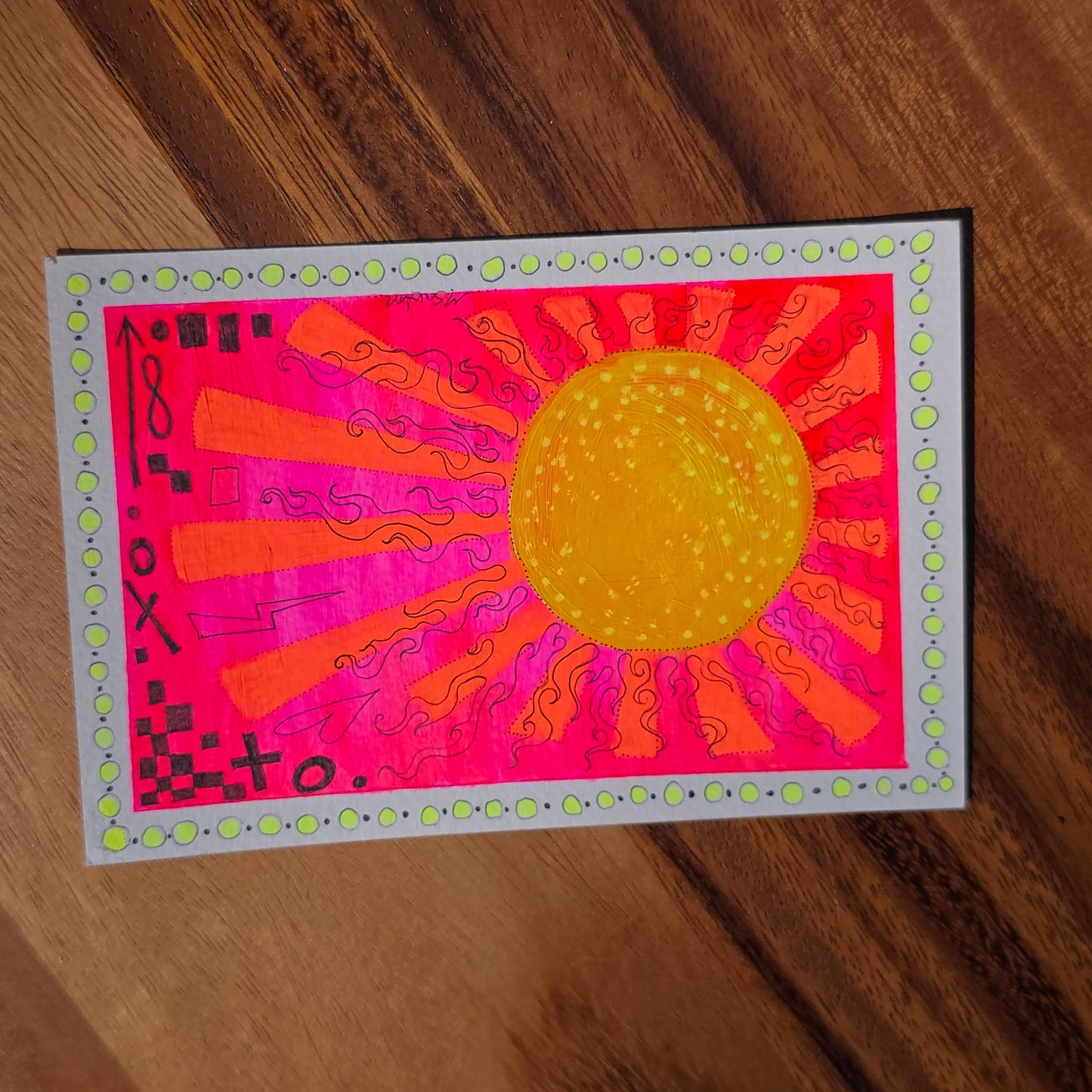 "Psychedelic Sun" 5x7 Mixed Media Painting