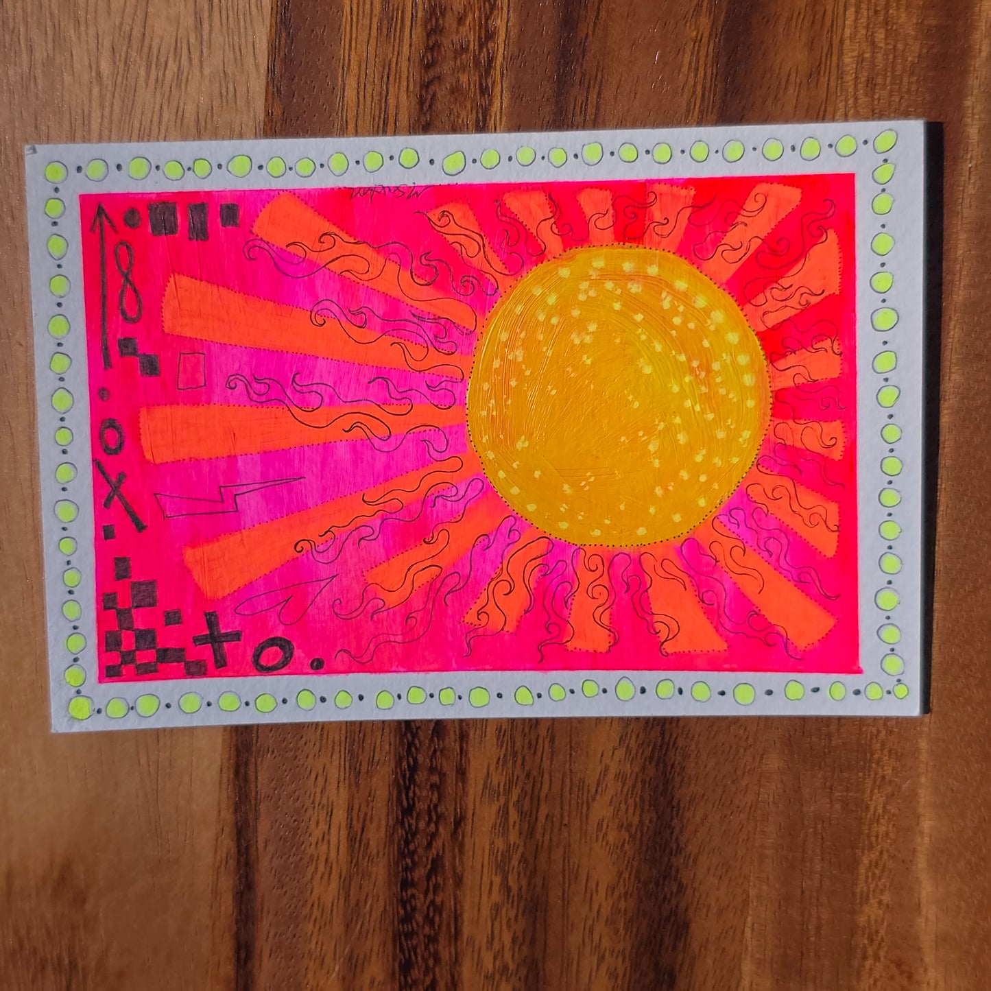 "Psychedelic Sun" 5x7 Mixed Media Painting