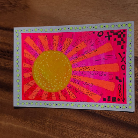 "Psychedelic Sun" 5x7 Mixed Media Painting