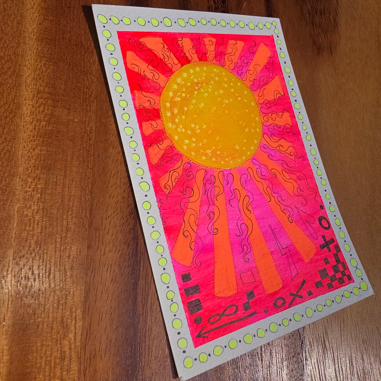 "Psychedelic Sun" 5x7 Mixed Media Painting