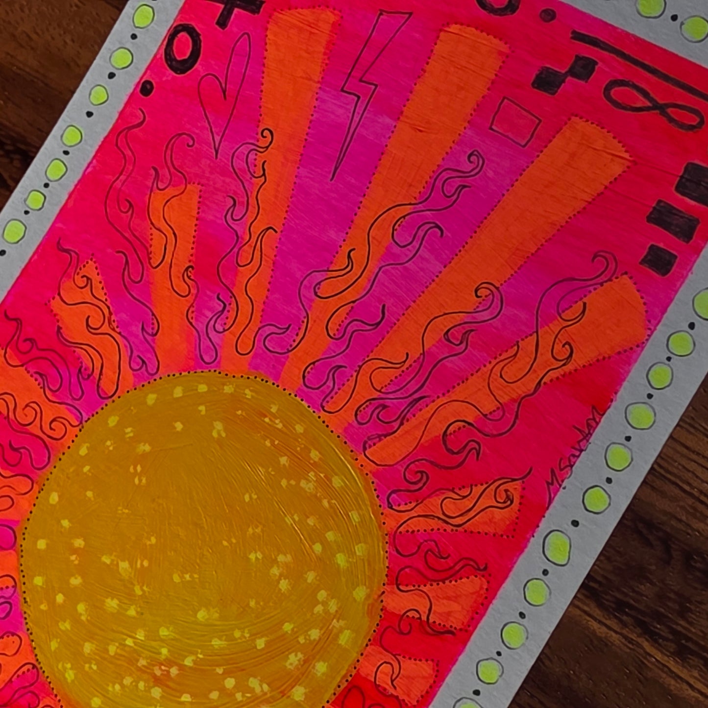 "Psychedelic Sun" 5x7 Mixed Media Painting