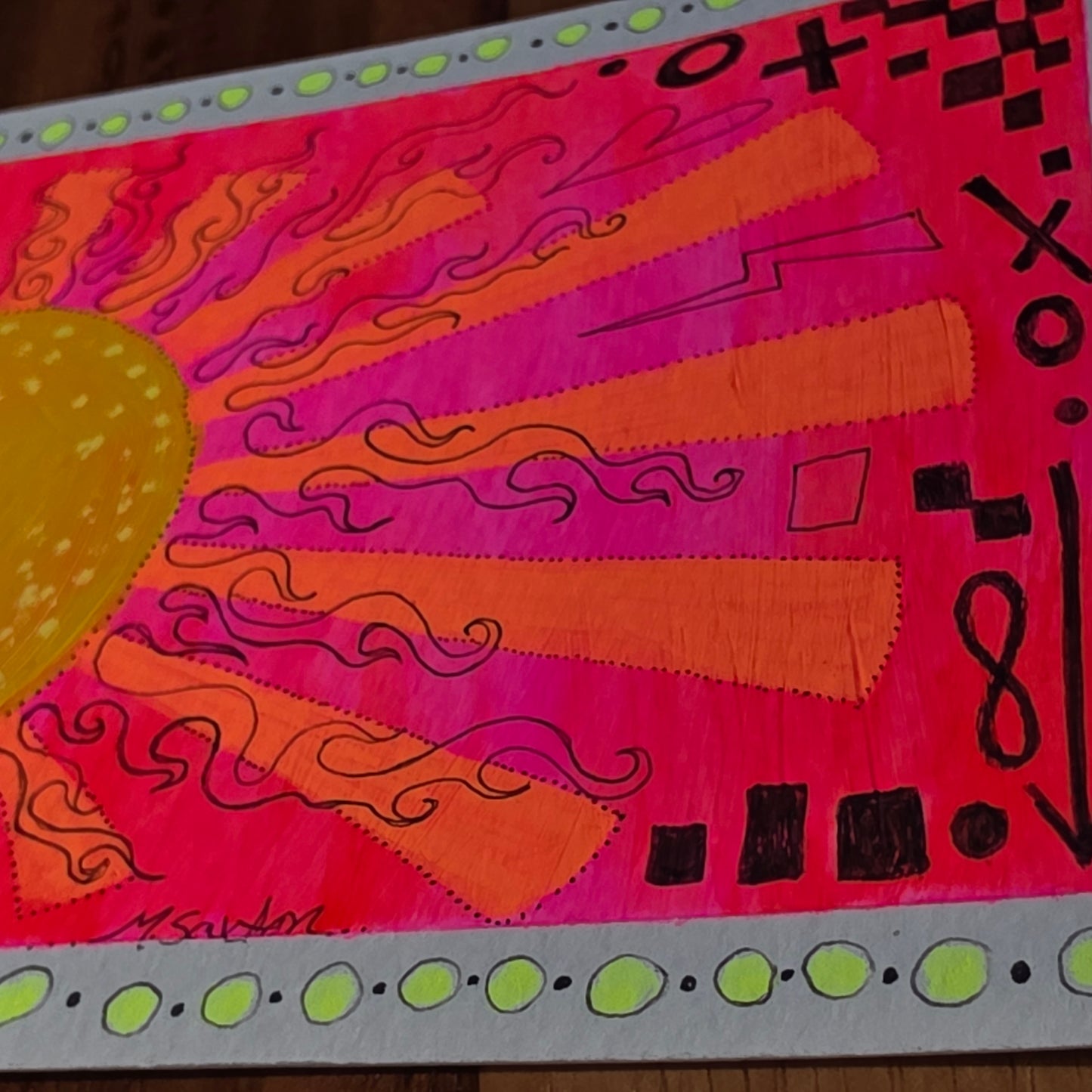 "Psychedelic Sun" 5x7 Mixed Media Painting