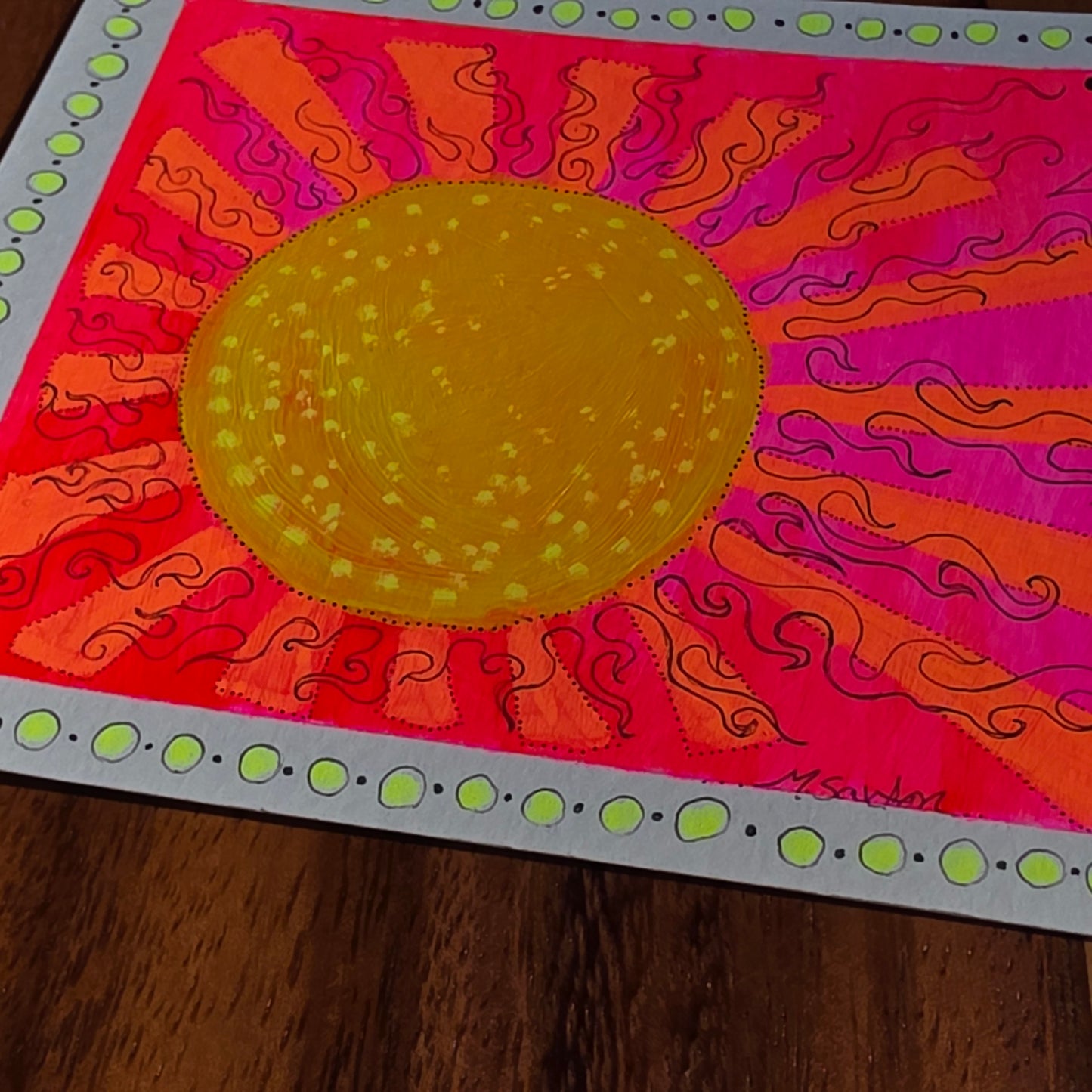 "Psychedelic Sun" 5x7 Mixed Media Painting