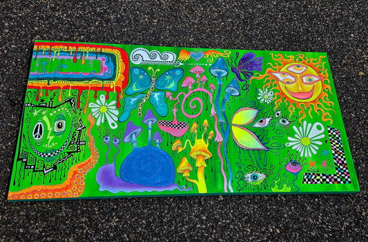 bright colorful psychedelic canvas painting 