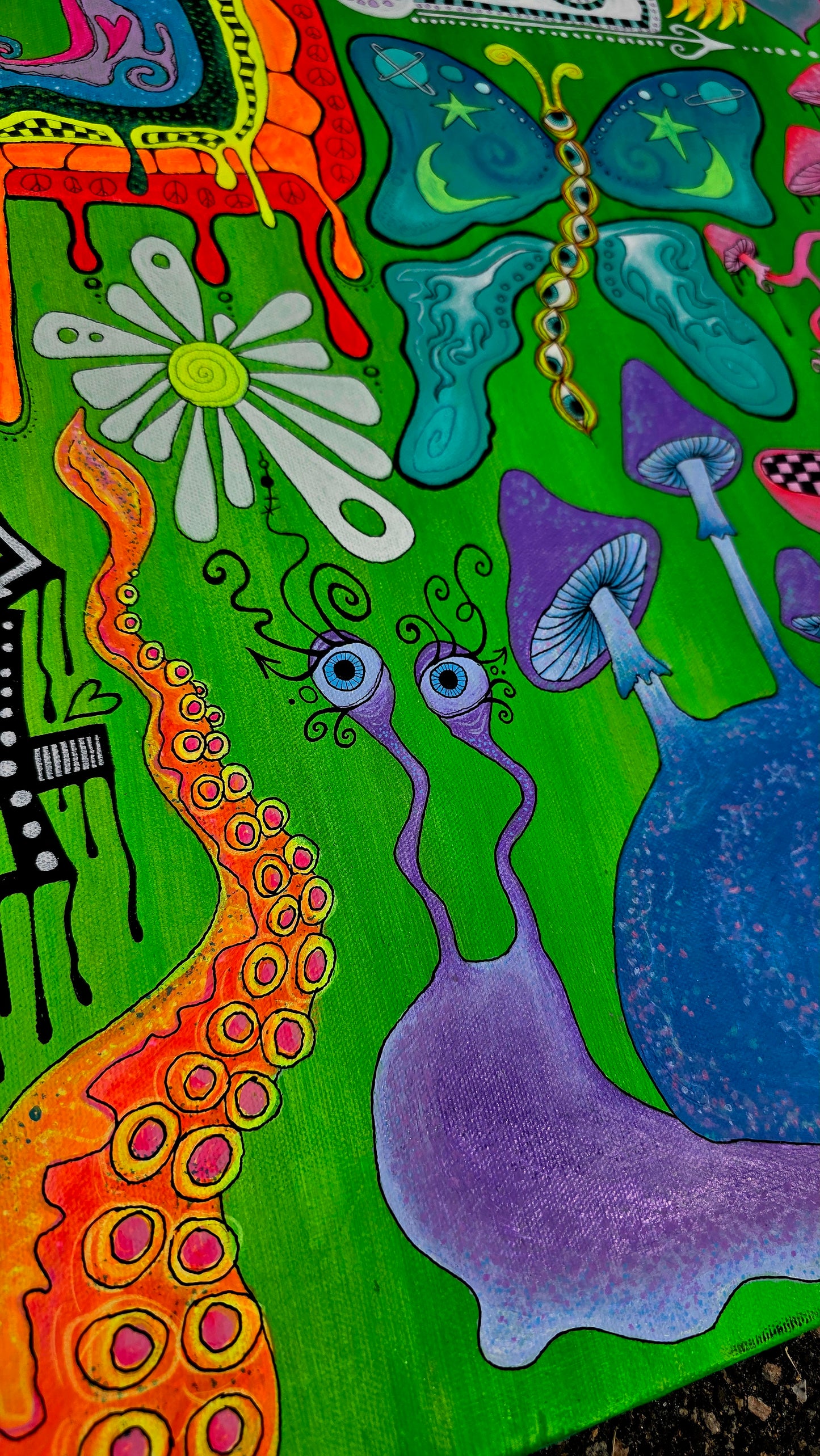 snail tentacle flowers painting on canvas 