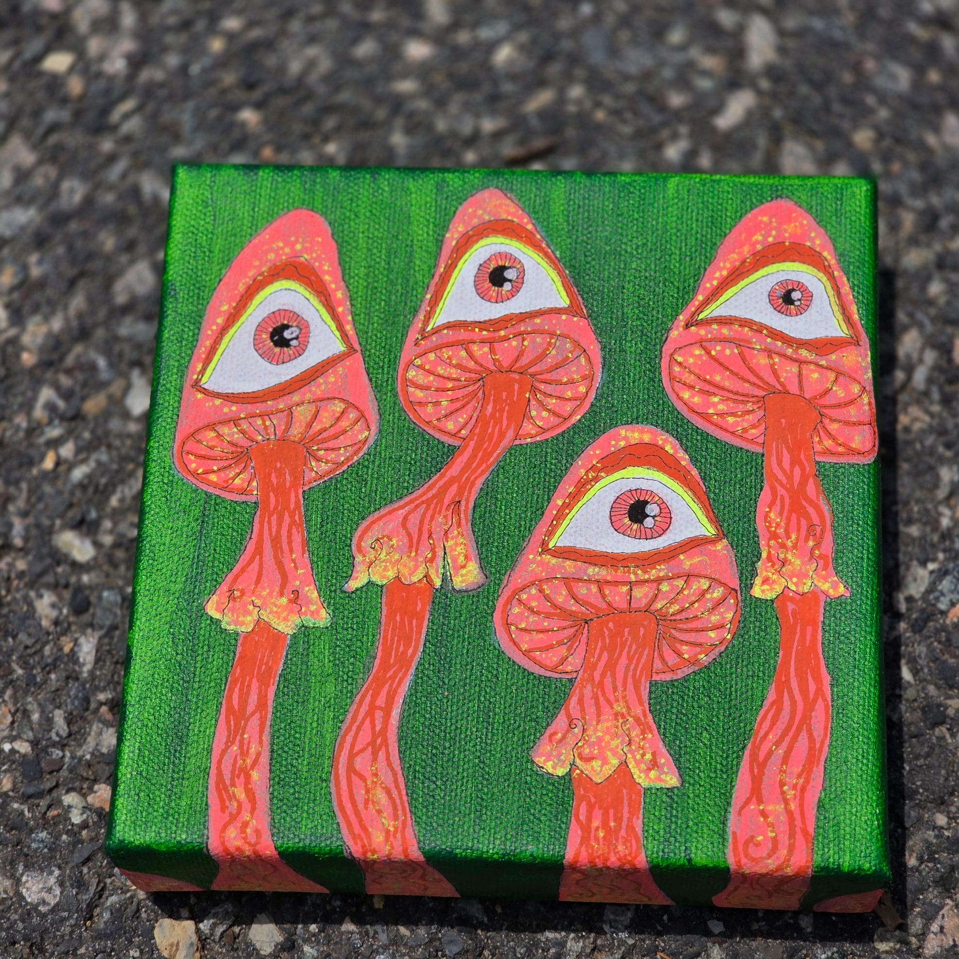 acrylic painting mushrooms eyes trippy 
